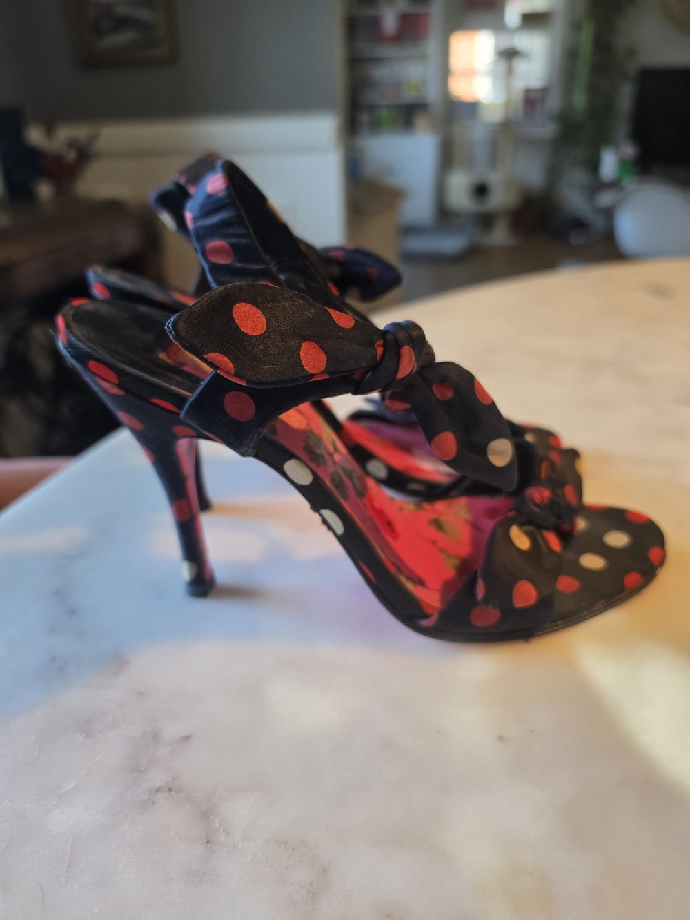 Betsey Johnson Polka Dot Bow High Heels with Pink Insole Size 7.5